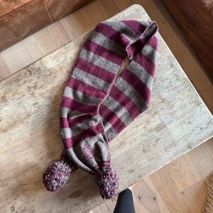 VIVIENNE WESTWOOD BURGUNDY AND GREY STRIPED WOOL SCARF